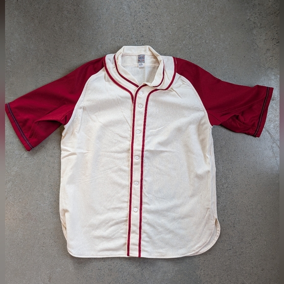 NWOT %100 Wool Ebbets Field Baseball Flannel Jersey XL Red Cream